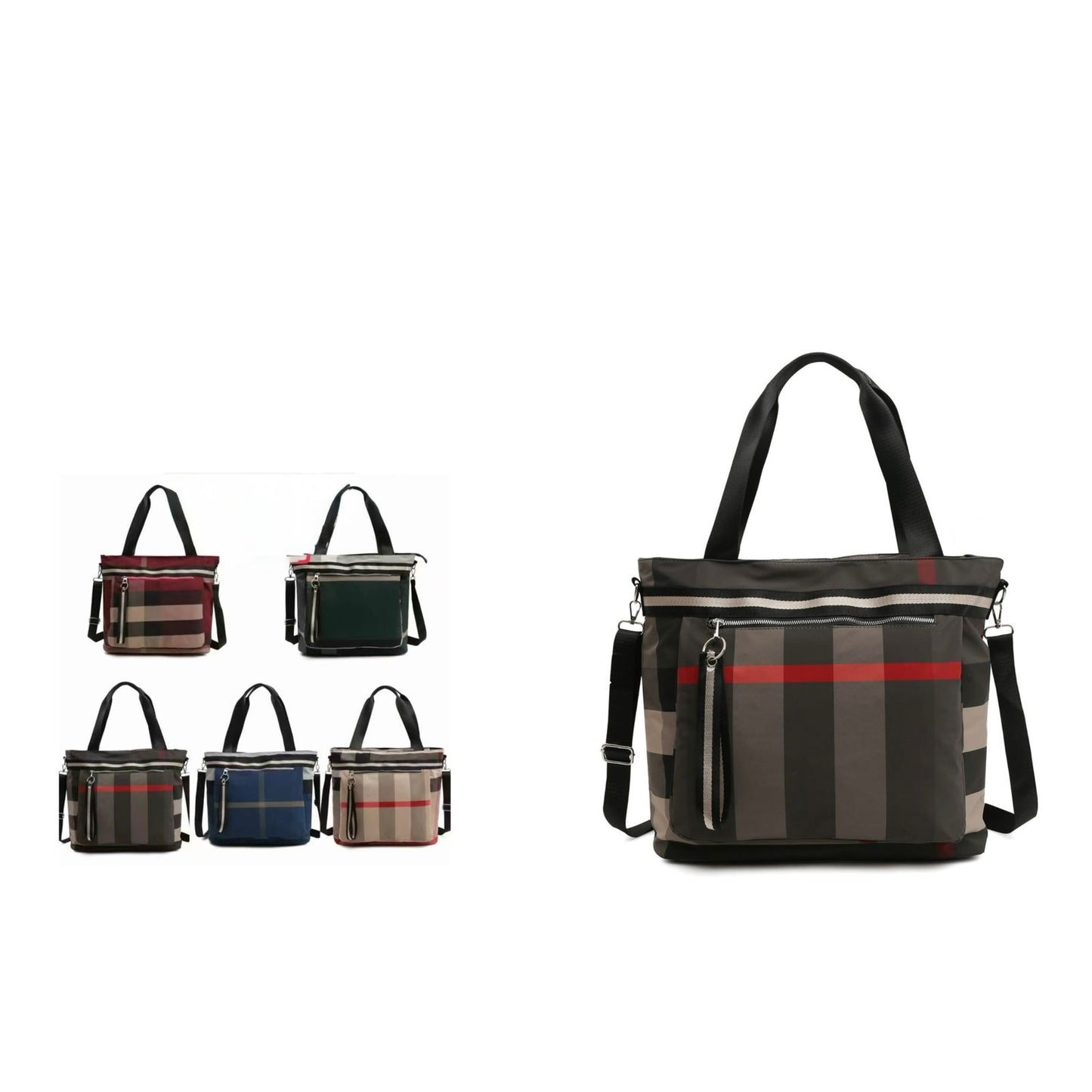 Plaid Multi-Way Tote & Shoulder Bag – Water Resistant